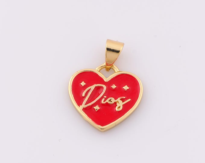1 pcs Gold Enamel Heart Pendant,18K Gold Filled Letter Charm,Heart Charm DIY Bracelet Necklace Jewelry Making Findings Supply