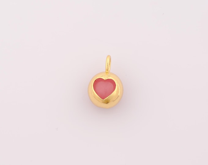 1 pcs Gold Heart Pendant,18K Gold Filled Love Charm,Heart Ball Charms DIY Bracelet Necklace Jewelry Making Findings Supply