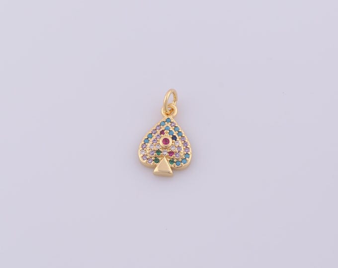 1 pcs Gold CZ Spade Pendant,18K Gold Filled Ace of Spade Charm,Spade Charms DIY Bracelet Necklace Jewelry Making Findings Supply