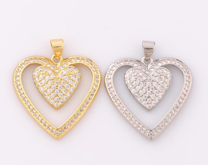 1 pcs Gold CZ Heart Pendant,18K Gold Filled Heart Charm,Heart Charm DIY Bracelet Necklace Jewelry Making Findings Supply
