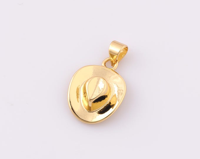 1 pcs Gold Cowboy Hat Pendant,18K Gold Filled Hat Charm,Cowboy Hat Charms,DIY Bracelet Necklace Jewelry Making Findings Supply