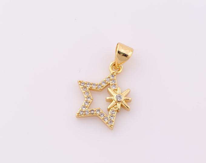 1 pcs Gold CZ Star Pendant,18K Gold Filled Flower Charm,Star Charm DIY Bracelet Necklace Jewelry Making Findings Supply