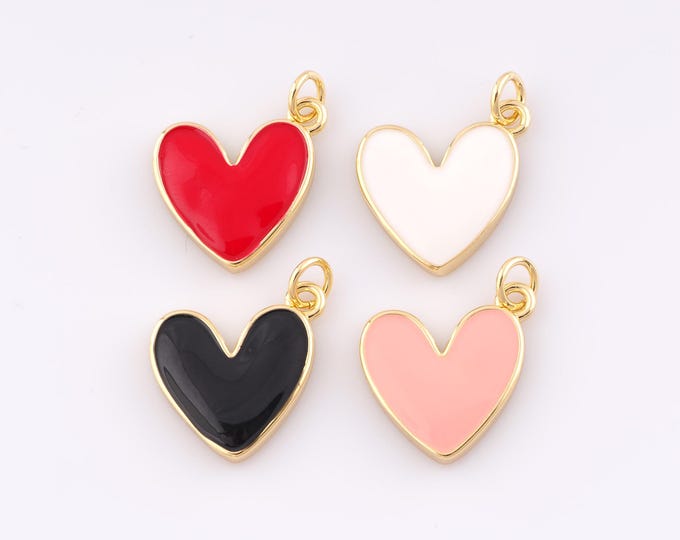 1 pcs Gold Enamel Heart Pendant,18K Gold Filled Minimalist Charm Heart Charms,DIY Bracelet Necklace Jewelry Making Findings Supply
