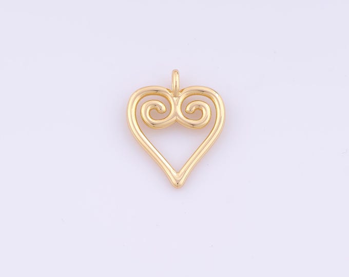 1 pcs Gold Heart Pendant,18K Gold Filled Love Charm,Heart Charms DIY Bracelet Necklace Jewelry Making Findings Supply
