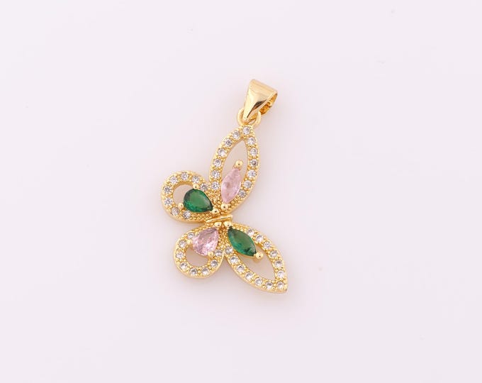 1 pcs Gold CZ Butterfly Pendant,18K Gold Filled Butterfly Charm,Butterfly Charm DIY Bracelet Necklace Jewelry Making Findings Supply