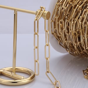 1 Meter Gold Büroklammer Kette, 18K Gold Filled halb fertige Kette, Spezialität Ketten, DIY Schmuckherstellung Zubehör