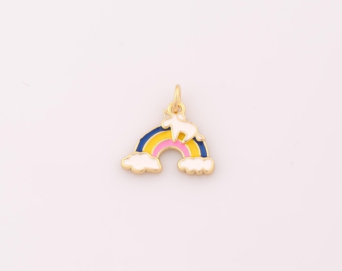 1 pcs Gold Enamel Rainbow Cloud Pendant,18K Gold Filled Cloud Charm,Unicorn Charms DIY Bracelet Necklace Jewelry Making Findings Supply