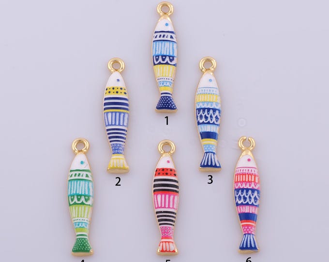 1 pcs Gold Enamel Fish Pendant,18K Gold Filled Marine Life Charm,Fish Charms DIY Bracelet Necklace Jewelry Making Findings Supply