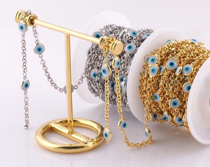 1 Meter Gold Evil Eye Chain, 18K Gold Filled Semi Finished Chain, Specialty Chains, DIY Jewelry Making Supplies
