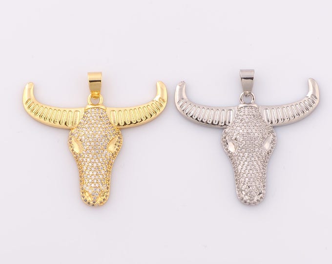 1 pcs Gold CZ Cow Head Pendant,18K Gold Filled Cow Head Charm,Cow Head Charm DIY Bracelet Necklace Jewelry Making Findings Supply