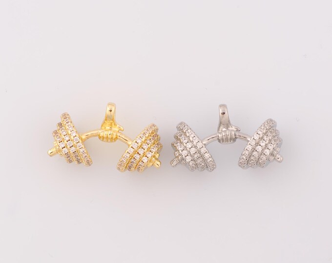 1 pcs Gold CZ Barbell Pendant,18K Gold Filled Barbell Charm,Barbell Charms,DIY Bracelet Necklace Jewelry Making Findings Supply