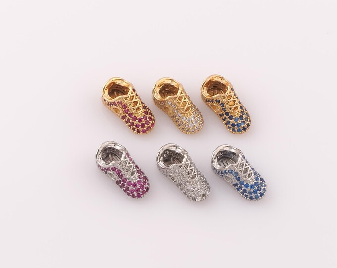 1 pcs 18K Gold Filled CZ Shoe Spacer Beads,Shoe Beads,Shoe Beads for DIY Jewelry Making Findings Supply