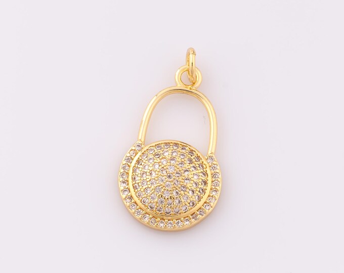 1 pcs Gold CZ Lock Pendant,18K Gold Filled Round Charm,Lock Charm DIY Bracelet Necklace Jewelry Making Findings Supply