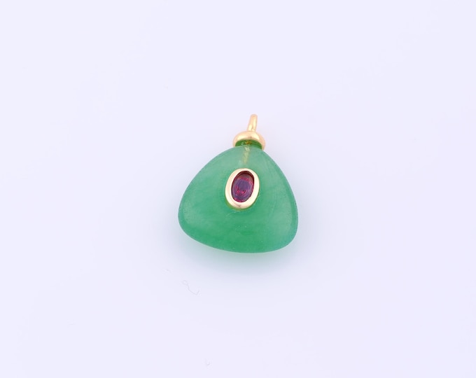 1 pcs Gold Energy Stone Pendant,18K Gold Filled Natural Stone Charm,Green Jade Charms DIY Bracelet Necklace Jewelry Making Findings Supply