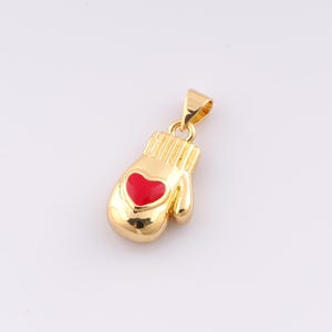 1 pcs Gold Enamel Glove Pendant,18K Gold Filled Glove Charm Heart Charms,DIY Bracelet Necklace Jewelry Making Findings Supply