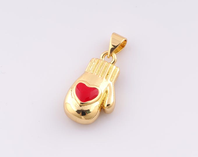 1 pcs Gold Enamel Glove Pendant,18K Gold Filled Glove Charm Heart Charms,DIY Bracelet Necklace Jewelry Making Findings Supply