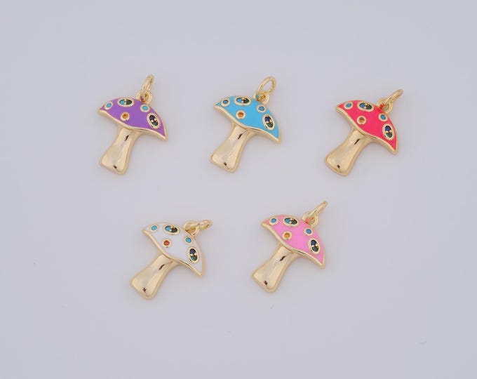 1 pcs Gold CZ Mushroom Pendant,18K Gold Filled Mushroom Charm,Mushroom Charm DIY Bracelet Necklace Jewelry Making Findings Supply