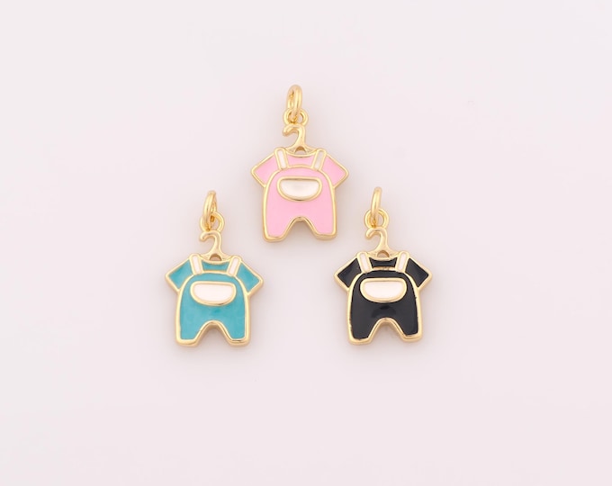 1 pcs Gold Enamel Overalls Pendant,18K Gold Filled Clothing Charm,Overalls Charms DIY Bracelet Necklace Jewelry Making Findings Supply