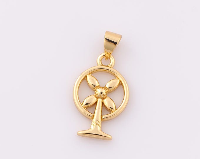 1 pcs Gold Electric Fan Pendant,18K Gold Filled Electric Fan Charm,Electric Fan Charm DIY Bracelet Necklace Jewelry Making Findings Supply