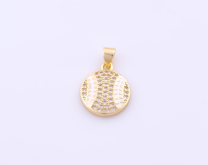 1 pcs Gold Enamel Tennis Pendant,18K Gold Filled Sports Charm,CZ Ball Charms DIY Bracelet Necklace Jewelry Making Findings Supply