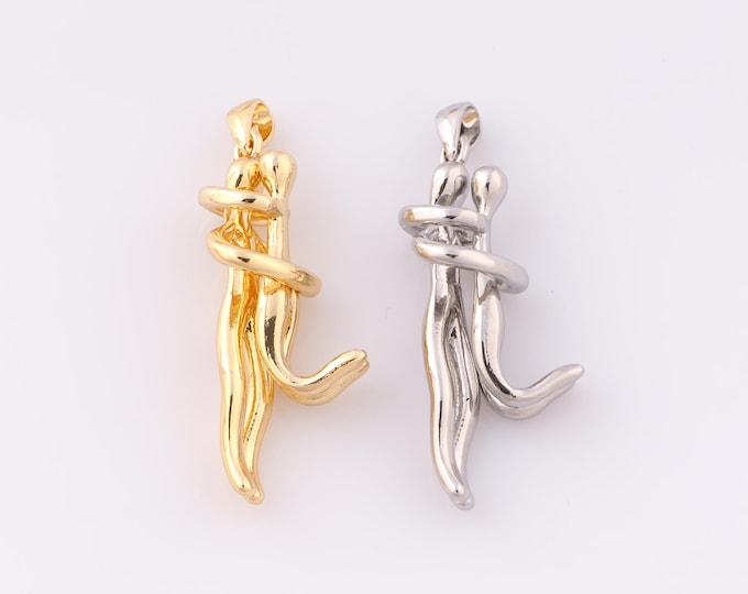 1 pcs Gold Embrace Pendant,18K Gold Filled Character Charm,Couple Charms,DIY Bracelet Necklace Jewelry Making Findings Supply