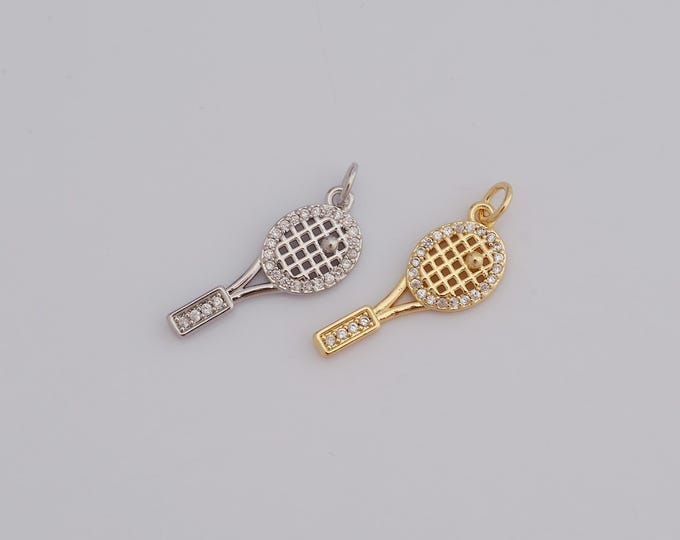 1 pcs Gold CZ Tennis Racket Pendant,18K Gold Filled Tennis Racket Charm DIY Bracelet Necklace Jewelry Making Findings Supply