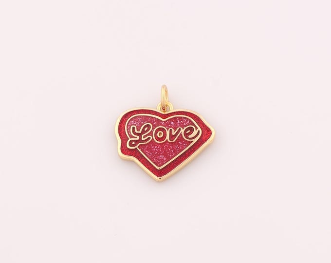 1 pcs Gold Enamel LOVE Pendant,18K Gold Filled Heart Charm,Letter Charms DIY Bracelet Necklace Jewelry Making Findings Supply