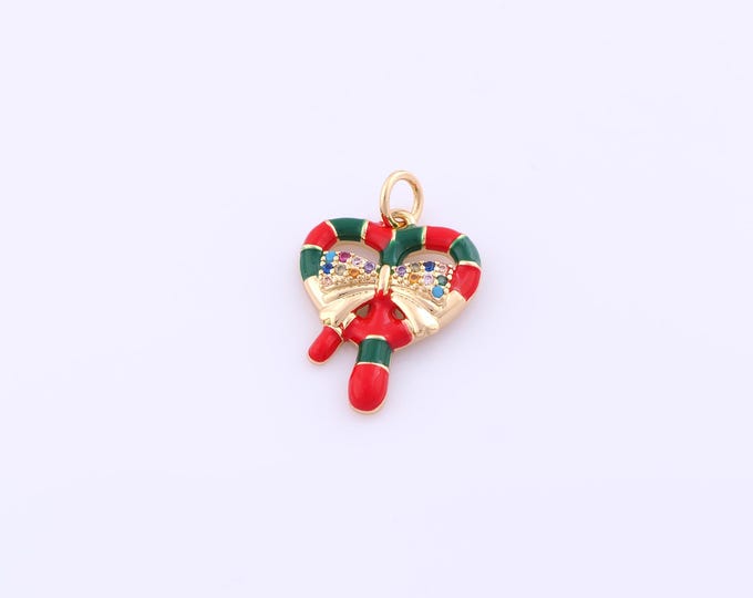 1 pcs Enamel Christmas Heart Pendant,18K Gold Filled Bow Charm,CZ Christmas Charms DIY Bracelet Necklace Jewelry Making Findings Supply