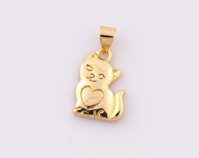 1 pcs Gold Cat Pendant,18K Gold Filled Heart Charm,Cat Charm DIY Bracelet Necklace Jewelry Making Findings Supply