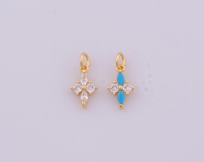 1 pcs Gold CZ Flower Pendant,18K Gold Filled Flower Charm,Flower Charms DIY Bracelet Necklace Jewelry Making Findings Supply