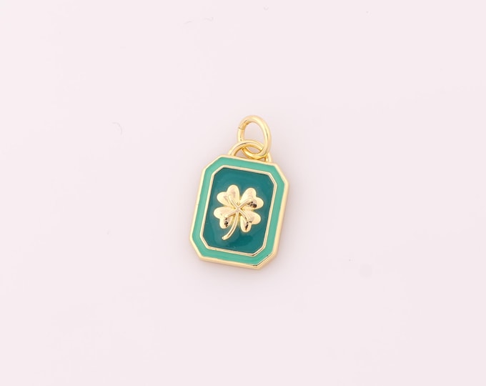1 pcs Gold Enamel Lucky Grass Pendant,18K Gold Filled Flower Charm Lucky Grass Charms,DIY Bracelet Necklace Jewelry Making Findings Supply