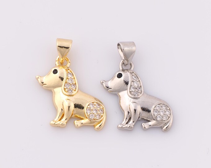 1 pcs Gold CZ Dog Pendant,18K Gold Filled Dog Charm,Dog Charm DIY Bracelet Necklace Jewelry Making Findings Supply
