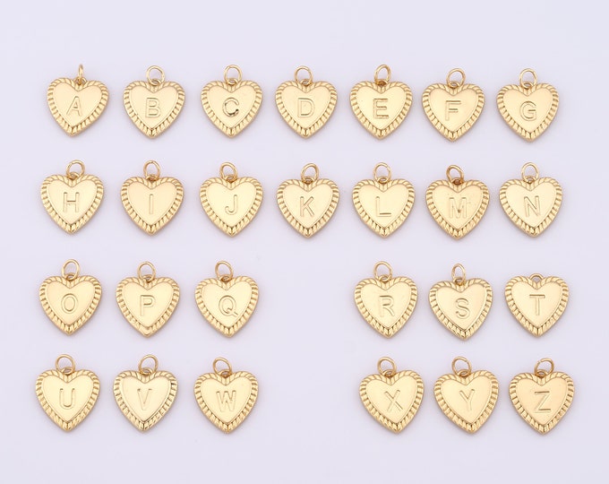 1 pcs Gold Initial Letters Pendant,18K Gold Filled CZ Heart Charm,DIY Bracelet Necklace Jewelry Making Findings Supply