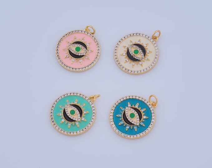 1 pcs Gold CZ Evil Eye Pendant,18K Gold Filled Devil Eye Charm,Eye Charm DIY Bracelet Necklace Jewelry Making Findings Supply