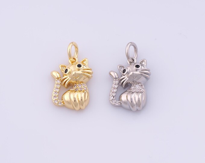 1 pcs Gold CZ Cat Pendant,18K Gold Filled Animal Charm,Cat Charms DIY Bracelet Necklace Jewelry Making Findings Supply