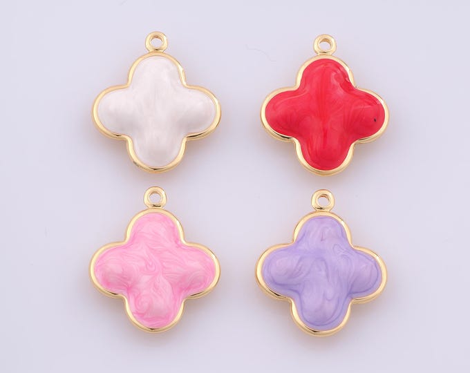 1 pcs Gold Enamel Flower Pendant,18K Gold Filled Flower Charm,Flower Charms DIY Bracelet Necklace Jewelry Making Findings Supply