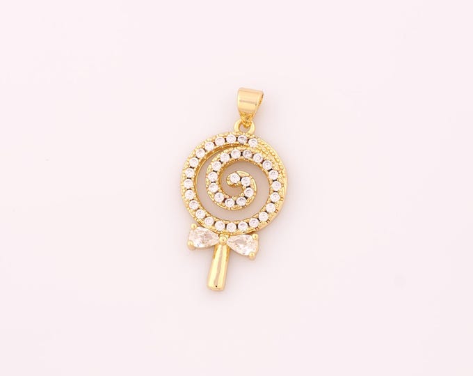 1 pcs Gold CZ Lollipop Pendant,18K Gold Filled Bow Charm,Lollipop Charms DIY Bracelet Necklace Jewelry Making Findings Supply