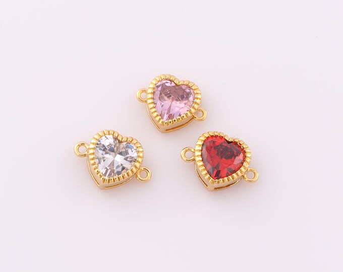 1 pcs Gold CZ Heart Connectors,18K Gold Filled Heart Connectors,Heart Connectors DIY Bracelet Necklace Jewelry Making Findings Supply
