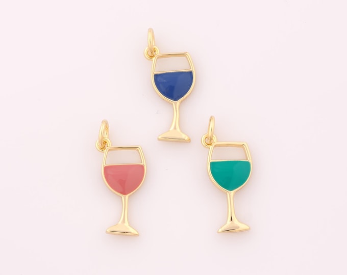 1 pcs Gold Enamel Goblet Pendant,18K Gold Filled Wine Glass Charm Goblet Charms,DIY Bracelet Necklace Jewelry Making Findings Supply