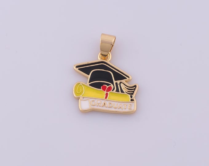 1 pcs Enamel Doctoral Cap Pendant,18K Gold Filled Diploma Scroll Charm,Doctoral Charms DIY Bracelet Necklace Jewelry Making Findings Supply