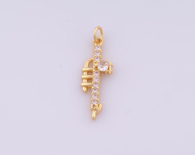 1 pcs Gold Trumpet Pendant,18K Gold Filled Trumpet Charm,CZ Trumpet Charms DIY Bracelet Necklace Jewelry Making Findings Supply