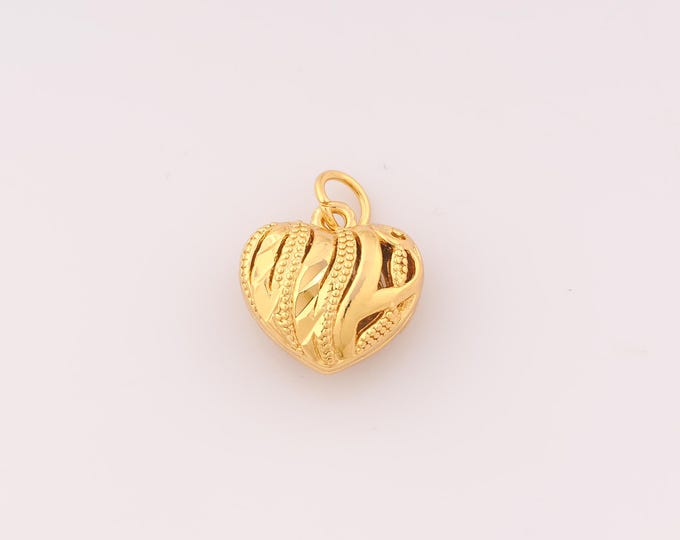 1 pcs Gold Heart Pendant,18K Gold Filled Love Charm,Hollow Heart Charms DIY Bracelet Necklace Jewelry Making Findings Supply