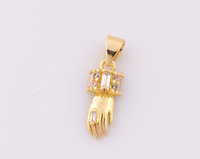 1 pcs Gold CZ Hand Pendant,18K Gold Filled Hand Charm,Hand Charm DIY Bracelet Necklace Jewelry Making Findings Supply