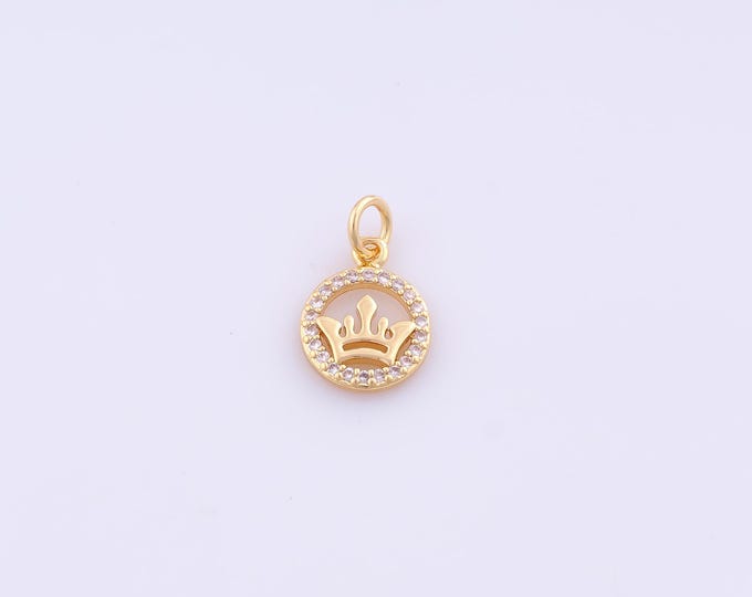 1 pcs Gold CZ Crown Pendant,18K Gold Filled Crown Charm,Crown Charms DIY Bracelet Necklace Jewelry Making Findings Supply