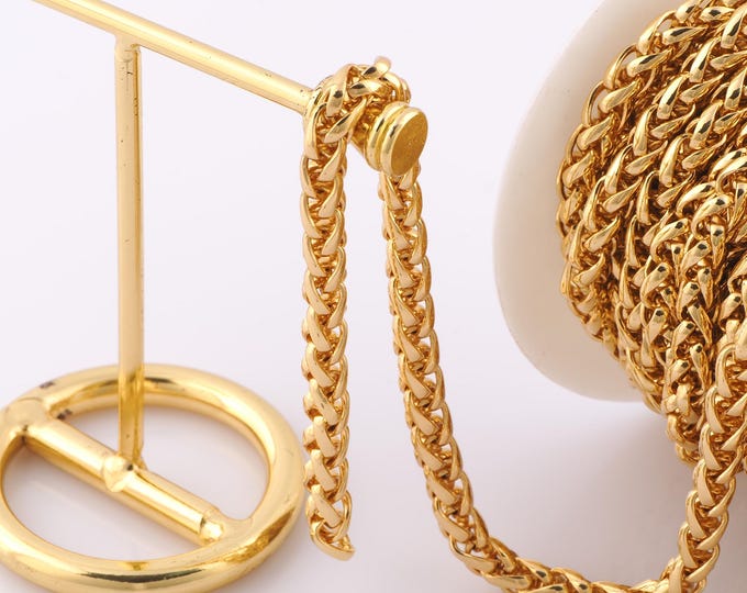 1 Meter Gold Wheat Chain, 18K Gold Filled Semi Finished Chain, Specialty Chains, DIY Jewelry Making Supplies