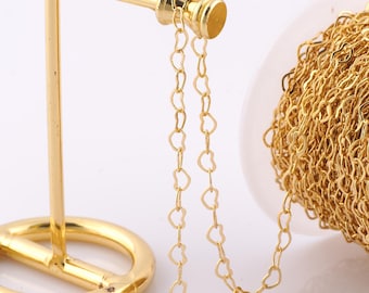 1 Meter Gold Heart Chain, 18K Gold Filled Semi Finished Chain, Specialty Chains, DIY Jewelry Making Supplies