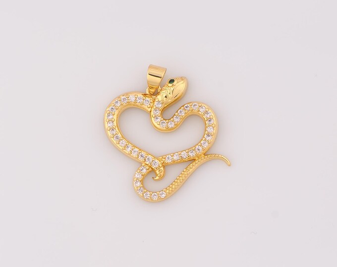 1 pcs Gold CZ Snake Pendant,18K Gold Filled Heart Charm,Animal Charms DIY Bracelet Necklace Jewelry Making Findings Supply