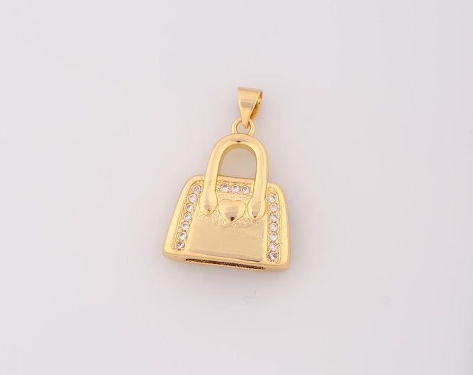 1 pcs Gold CZ Handbag Pendant,18K Gold Filled Heart Charm,Bag Charms DIY Bracelet Necklace Jewelry Making Findings Supply