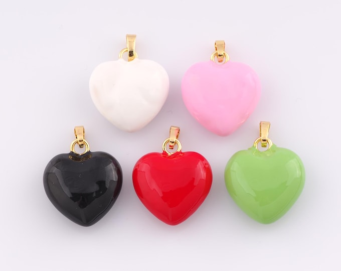 1 pcs Gold Enamel Heart Pendant,18K Gold Filled Puffed Heart Charm Love Charms,DIY Bracelet Necklace Jewelry Making Findings Supply