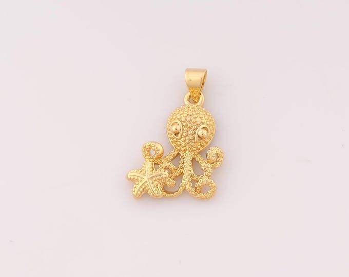 1 pcs Gold Starfish Pendant,18K Gold Filled Marine Life Charm,Octopus Charms DIY Bracelet Necklace Jewelry Making Findings Supply